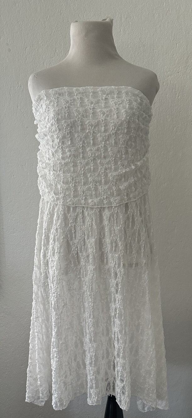 Made in Italy White Lace Strapless Midi Dress Stretch Crochet Romantic Y2K Small
